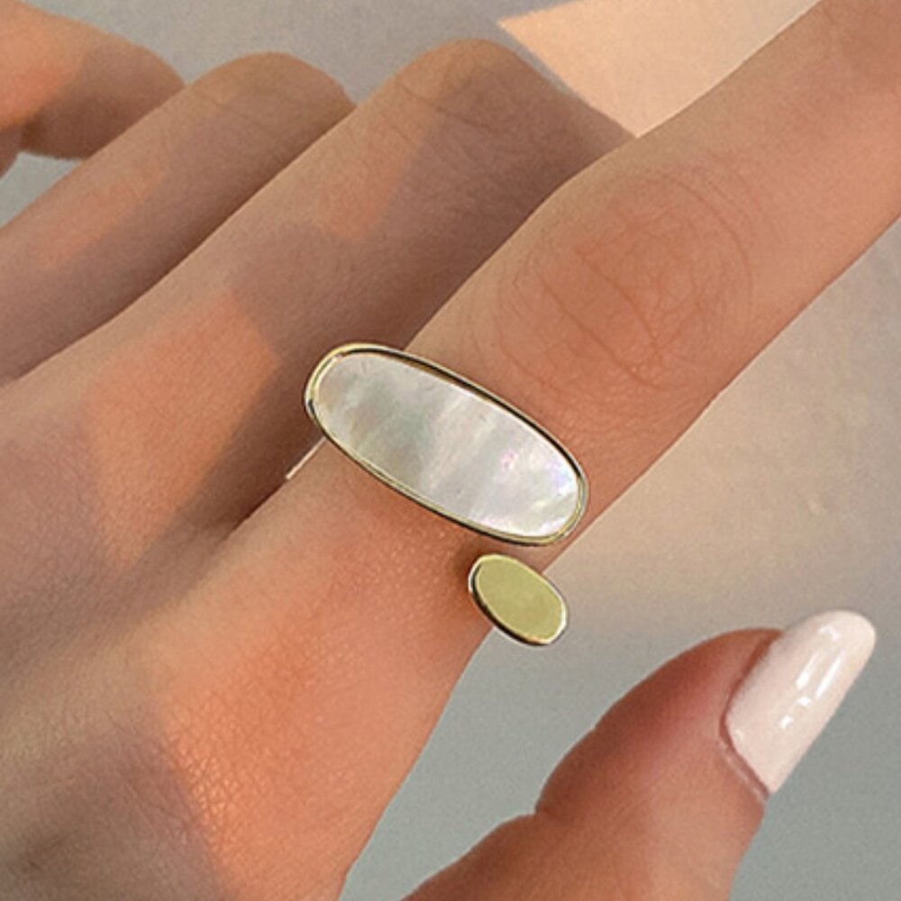 NEW Gold 925 Sterling Silver Shell Bar Adjustable Ring